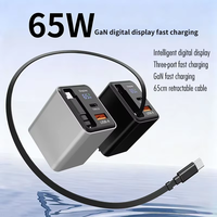 Cargador Digital GaN de 65W con Puertos USB-A y Tipo-C para Carga Rápida, Adaptador Universal de Escritorio con Enchufe Retráctil