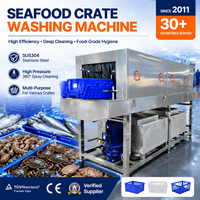 Laveuse de paniers automatique à convoyeur en acier inoxydable pour maquereaux, sardines, harengs – Machine de nettoyage de caisses pour usines de poisson, de fruits de mer et de produits alimentaires
