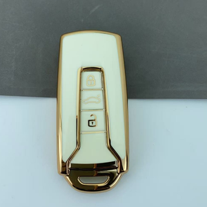 Thiết kế mới vàng Chrome cạnh mềm TPU <span class=keywords><strong>Silicone</strong></span> <span class=keywords><strong>VW</strong></span> <span class=keywords><strong>Touareg</strong></span> 2024 xe từ xa chính Bìa Fob trường hợp vỏ bảo vệ - Product Image 3