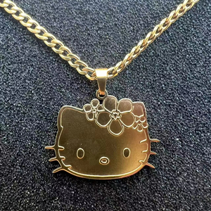 直销不锈钢镀金卡通吊坠项链时尚链条字母图案儿童时尚首饰 - Product Image 2