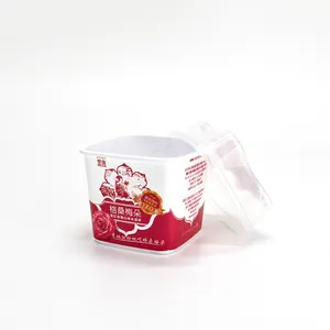 Design personalizzato forma quadrata contenitore di plastica IML tazza con coperchio per yogurt/yogurt/budino di riso/pane/gelato