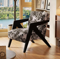 Fauteuil d'appoint moderne à rayures noires et blanches, structure géométrique en bois massif, dossier haut, chaise longue en tissu pour salon et hôtel