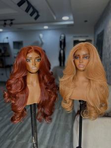 Parrucche Frontali in Pizzo <span class=keywords><strong>Biondo</strong></span> <span class=keywords><strong>Rame</strong></span>/Bisque con Capelli Umani, 100% Capelli Vergini Grezzi, Senza Colla, Ondulati, Pre-Piumati - Product Image 6