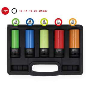 KS TOOLS - 515.0870 1/2'' Aluminium wheel <b>impact</b> <b>socket</b> set 17-21mm (5 pcs.) - EAN 4042146878330 <b>IMPACT</b> <b>SOCKETS</b> AND ACCESSORIES - Product Image 2