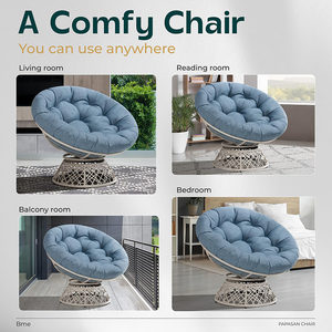 Chaises modernes d'extérieur, chaises pivotantes pour salle de lecture et chambre <span class=keywords><strong>à</strong></span> coucher, chaise longue ergonomique en osier Papasan avec coussin marron et base marron - Product Image 5