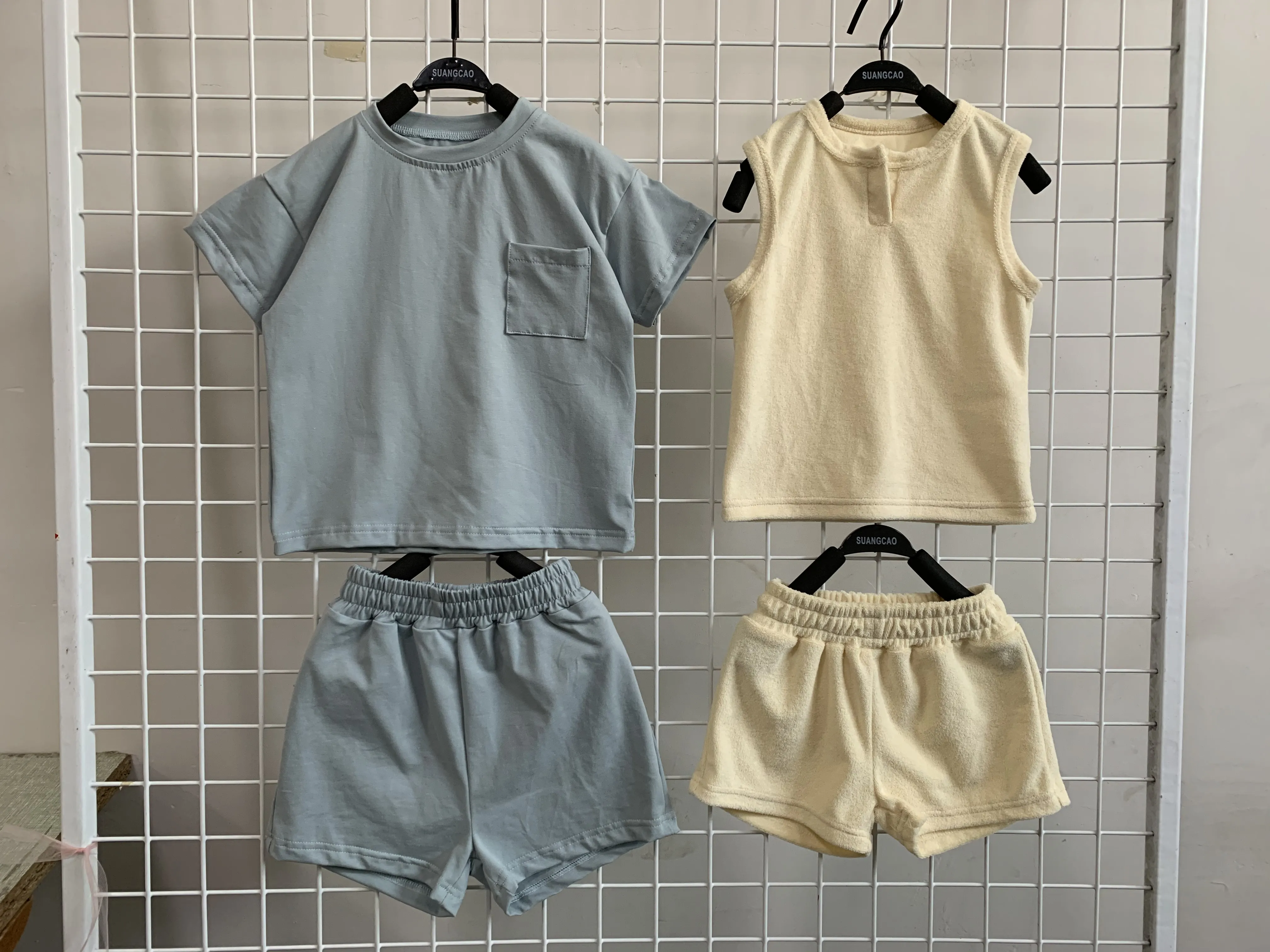 New baby toddler summer terry sleeveless top and drawstring shorts soft set casual outdoor beach wear clothing set