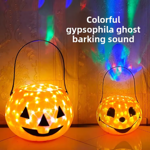 Gypsophila <span class=keywords><strong>Halloween</strong></span> trẻ em bí ngô xô đèn lồng cầm tay Prop xoay phát sáng âm nhạc túi bao bì cho mục đích trang trí - Product Image 3
