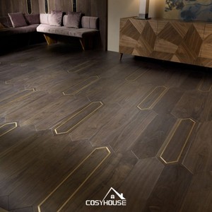 Suelo de parquet de nogal negro americano de roble blanco multicapa de lujo patrón de Versalles lacado UV diseñado para Villa - Product Image 6