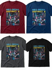 Rundhals-Baumwoll-T-Shirt mit Cyberpunk Neo Seoul District 9 Neon City Grafikdruck, Locker Geschnittenes Kurzarm-Shirt in Verschiedenen Farben - Product Image 2
