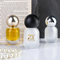 Flacon de parfum cylindrique mignon de 15 ml, vide, petit, transparent, givré, en verre, corps arrondi, base épaisse, bouchon à bille