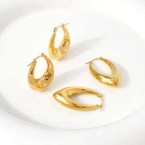 Pendientes de Aro Gruesos de Acero Inoxidable, Chapados en Oro de 18K, Pendientes Gruesos de Estilo Huggie, Joyería para Mujer - Product Image 5