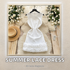 Robe Midi Tissée Décontractée et Élégante à Col Rond avec Nœud, Sans Manches, Coupe Empire, Dentelle 3D, pour Femme, Collection Automne Durable - Product Image 2
