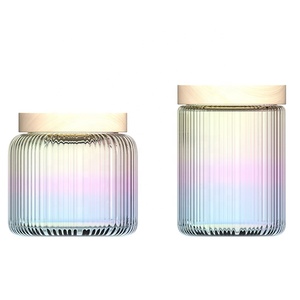 Wholesale Customized Colored Glass Jars and Kitchen Storage Containers Set with Wooden Lids