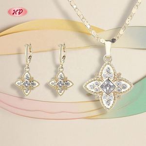 Juego de Collar y Aretes Hengdian con Circonitas Cúbicas AAA Chapadas en Oro de 18K, Joyería de Latón de 3 Piezas para Mujer, Bodas, Compromisos, Fiestas, Venta al Por Mayor - Product Image 1