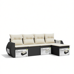 Juvenile Dog Garden <b>Sofa</b> Set Black PE <b>Rattan</b> Powder Coated Steel Outdoor Furniture 4 Seater Elegant Design - Product Image 1