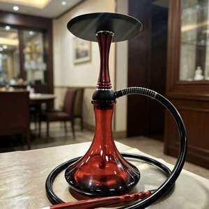 Cachimba de Vidrio Ámbar Moderna con Base de Metal Negro y Manguera para Uso en Bares, Salones y Hogares - Product Image 5
