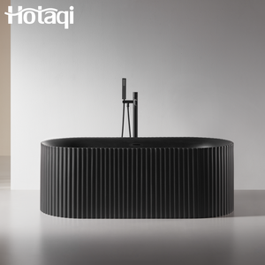 Bak Mandi Spa Hotaqi Foshan Modern Oval dari Akrilik dengan Motif Garis Australia, Model Berlekuk, Berdiri Sendiri, Warna Hitam Matte - Product Image 3