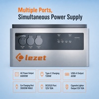 Station d'alimentation mobile LiFePO4 6092,8 Wh 6000 W avec ports de sortie multiples AC USB Type C pour éclairage industriel, perceuse électrique et test