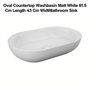 Lavabo Ovalado para Encimera, Blanco Mate, 61.5 cm de Largo, 43 cm de Ancho, Lavabo para Baño - Product Image 3