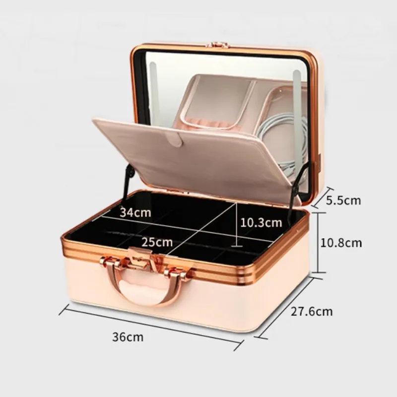Professional makeup Case artist portable portable cosmetic box with LED light makeup bag 2024 new high-end makeup box