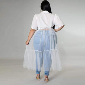 2026 taglie forti donna estate manica corta camicia lunga maglia Patchwork abito retrò Sexy Club abito <span class=keywords><strong>lungo</strong></span> in <span class=keywords><strong>Tulle</strong></span> solido - Product Image 6