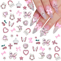 58 Pièces Accessoires pour Ongles en Alliage Rose avec Ruban Argenté, Cœur, Papillon, Étoile, Cerise, Fleur, Breloques pour Nail Art, Accessoires de Manucure DIY