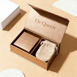 New Style Modern Rectangle Magnetic Closure Solid <b>Pattern</b> Jewelry Box <b>Paper</b> Box Velvet Pouch Custom Logo EleQueen EQ2014 - Product Image 5