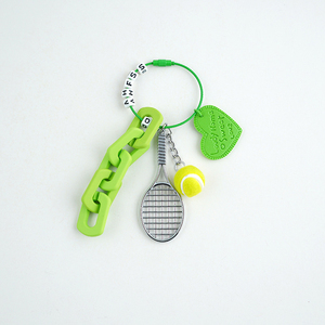 Porte-clés en toile amusant avec ballon de tennis et raquette, lettres combinées, pour les amateurs de sport, accessoires de sac et de voiture, breloques - Product Image 5