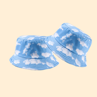 Topi Bucket Desain Bordir Langit Biru Awan Putih, Trendi, Pelindung Matahari Musim Panas, Untuk Aktivitas Luar Ruangan & Memancing, Logo Custom, Bahan Bernapas