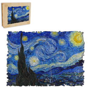Rompecabezas de madera de la Noche Estrellada de Van Gogh, 100-300 piezas, esquinas onduladas, impresión a todo color, juguete educativo para regalos de museos de arte - Product Image 1