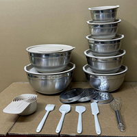 Ensemble de bols mélangeurs avec couvercles hermétiques, fond en silicone épaissi, acier inoxydable, passe au lave-vaisselle, ustensiles de cuisson, bol à œufs et salades