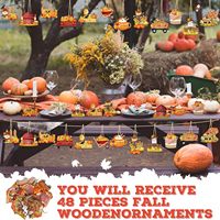 12 décorations d'automne écologiques pour la maison : ornements d'arbre en bois, citrouilles, écrevisses, carrosses ajourés, balles de foin pour Thanksgiving