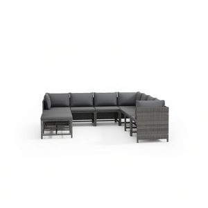 Ensemble de salon de jardin modulaire en rotin gris, 9 pièces, meubles d'extérieur - Product Image 1