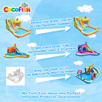 Structure gonflable combinée Cocofish sur le thème des singes et des bananes avec toboggan aquatique, piscine et canon à eau pour enfants
