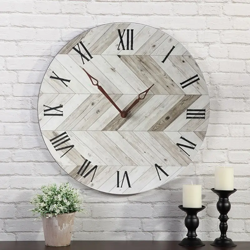 16 Inch Grote Romeinse Aantal Wandklok Op Maat Europese Retro Vintage Decoratieve Ronde Mdf Houten Boerderij Wandklok