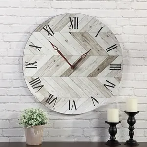 Horloge murale personnalisée avec grand nombre romain de 16 pouces, horloge murale Vintage européenne décorative circulaire en MDF, horloge murale de ferme en bois