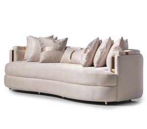 Muebles de Lujo de Diseño Italiano, Sofá de Salón con Tapicería de Terciopelo <span class=keywords><strong>Beige</strong></span>, Sofá de 3 Plazas para Villa u Hotel - Product Image 3