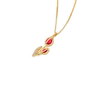 Collier pendentif en forme de tulipe en acier inoxydable plaqué or 18 carats pour femmes Jeutelis, incrustation de zircon, chaîne à maillons, cadeau tendance pour la vente en gros - Product Image 6
