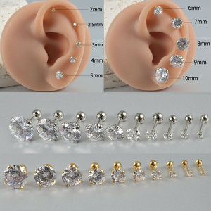 <b>Helix</b> Cartilage <b>Stud</b> Earrings Stainless Steel | 0.8mm Thread Rod Zirconia Body Piercing Jewelry Wholesale - Product Image 6