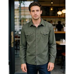 FOXA Men's Long Sleeve Cotton Work Shirt Casual Button <b>Down</b> Cargo Shirt for Hiking Camping Outdoor Use - Product Image 2