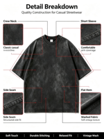 T-shirt tendance pour homme, style streetwear, délavé, uni, manches courtes, pour les vacances d'été, les vacances à la plage, les activités de plein air