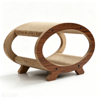 Griffoir pour chat en bois grainé ovale OEM, double couche, tunnel creux, griffoir ondulé, canapé pour chat pour chats d'intérieur et chatons