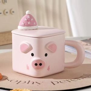 M cartone animato creativo carino a forma di animale domestico tazza in ceramica con coperchio per uso domestico tazza di acqua con mano e regalo tazze da caffè tazze - Product Image 6