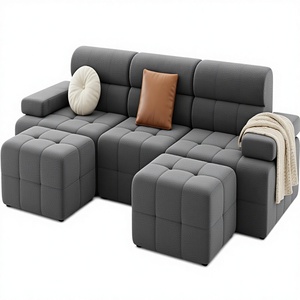 Sofá de Dos Plazas Tapizado en Terciopelo con Otomana, Estilo Seccional, para Villa, Envío Fácil, Empacado al Vacío, de Ali Online Shopping Square - Product Image 1