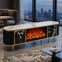 Cheminée électrique moderne avec plateau en marbre artificiel, meuble TV, flamme 3D, design de luxe, meubles pour la maison