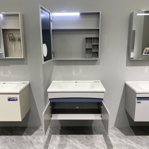 מכירת חיסול של WJL - ארון אמבטיה מודרני מינימליסטי מאלומיניום, תלוי על הקיר, עם כיור ומראה מגדילה. - Product Image 4