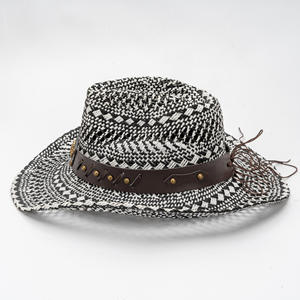 Sombrero de Jazz Retro de Estilo Étnico Más Vendido, Tejido de Paja Hueca con Borde Enrollado, con Papel Blanco y Negro de Alta Gama, Sombrero para Fiestas al Aire Libre - Product Image 3