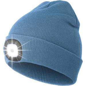 2026 Hot Sale Rechargeable Winter Warm Knit LED Lighted Cuffed Beanie Cap Unisex Headlamp <b>for</b> Beach - Product Image 5
