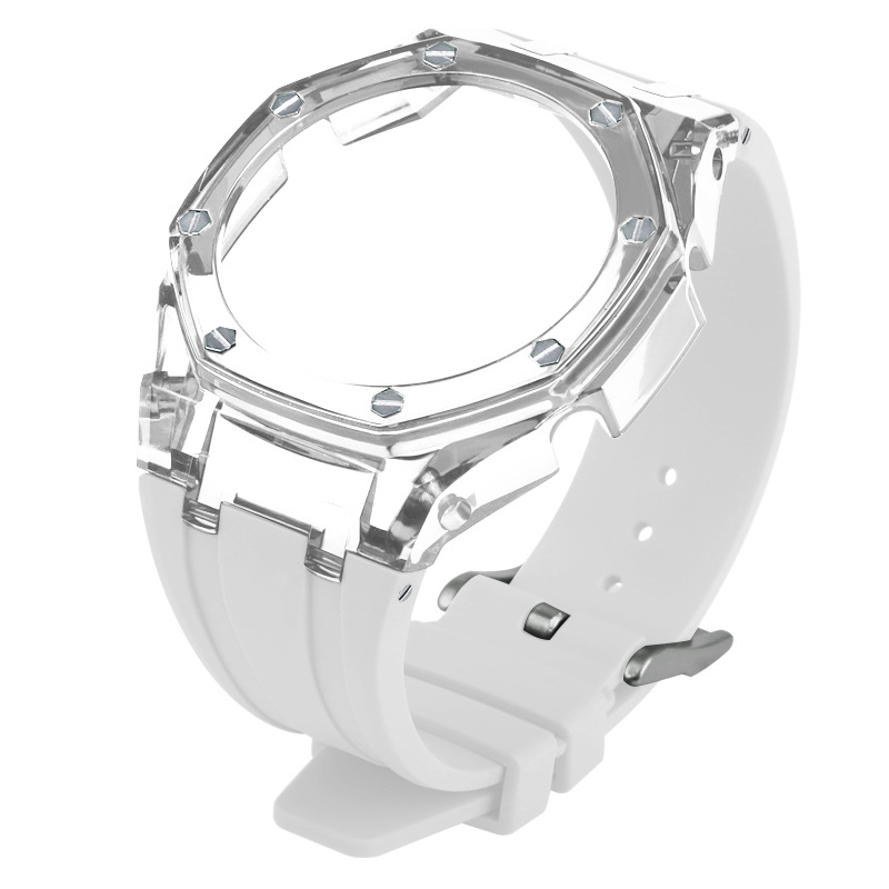 Estuche transparente + correa blanca