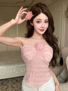 Top Corto Rosa, Top Básico de Verano, <span class=keywords><strong>Camiseta</strong></span> sin Mangas Popular para Mujer - Product Image 3